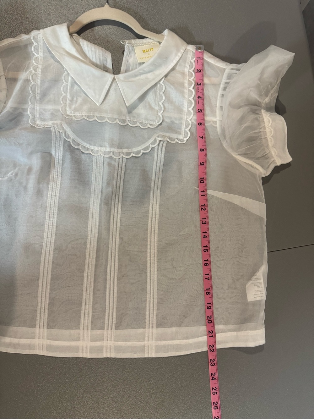 Pilcro Cream Sheer Organza Blouse with Scalloped Bib - Picture 5 of 6